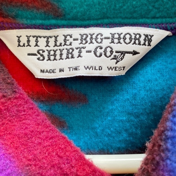 Vintage Little Big Horn Shirt Co Fleece Pullover Wild West Southwest Aztec Ikat - Picture 3 of 9